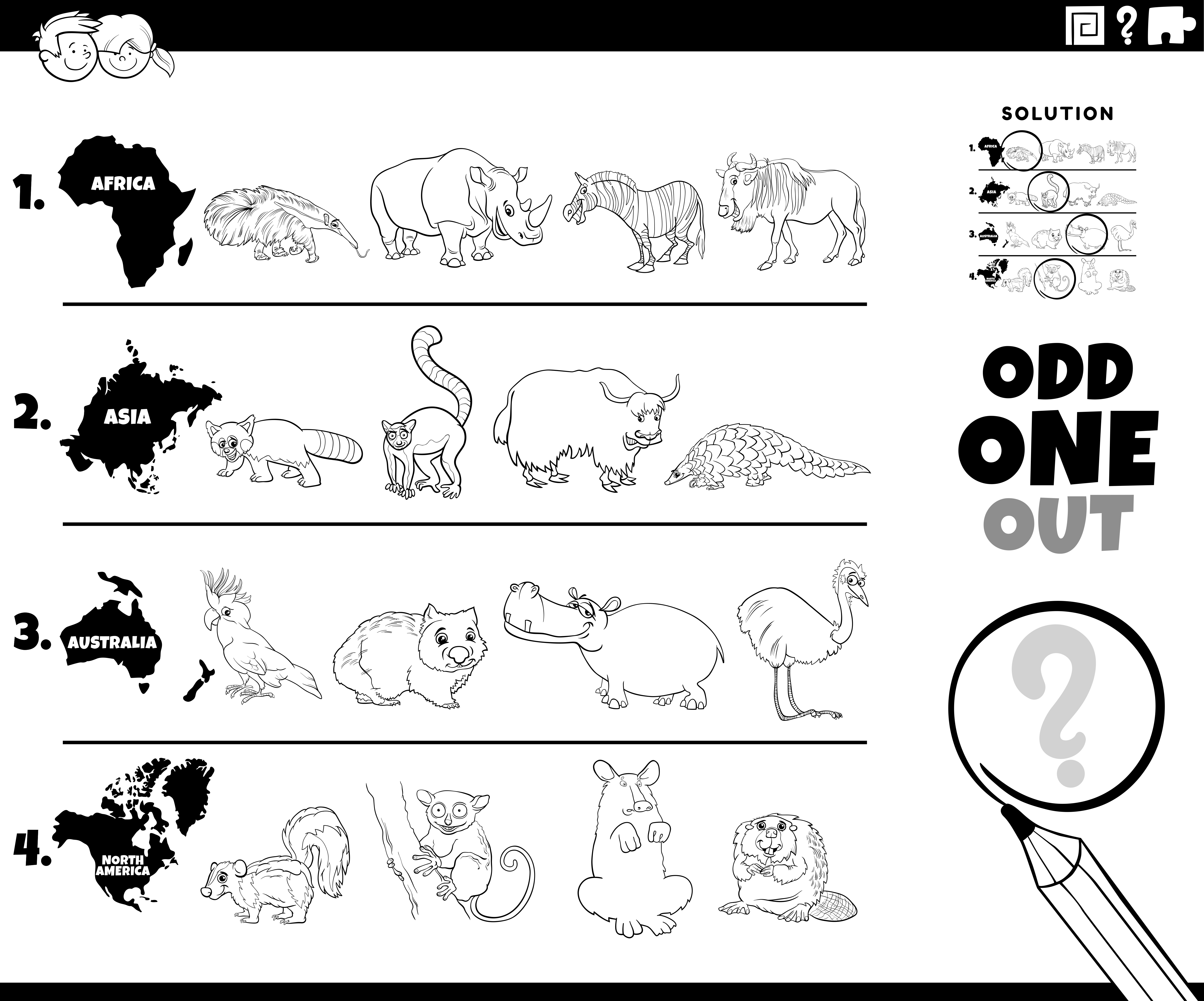 Download Odd One Out Animal Picture Game Coloring Book Page 1942372 Vector Art At Vecteezy