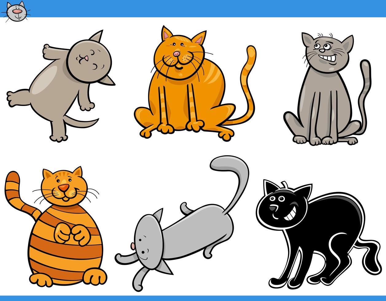 cartoon cats and kittens comic characters set vector