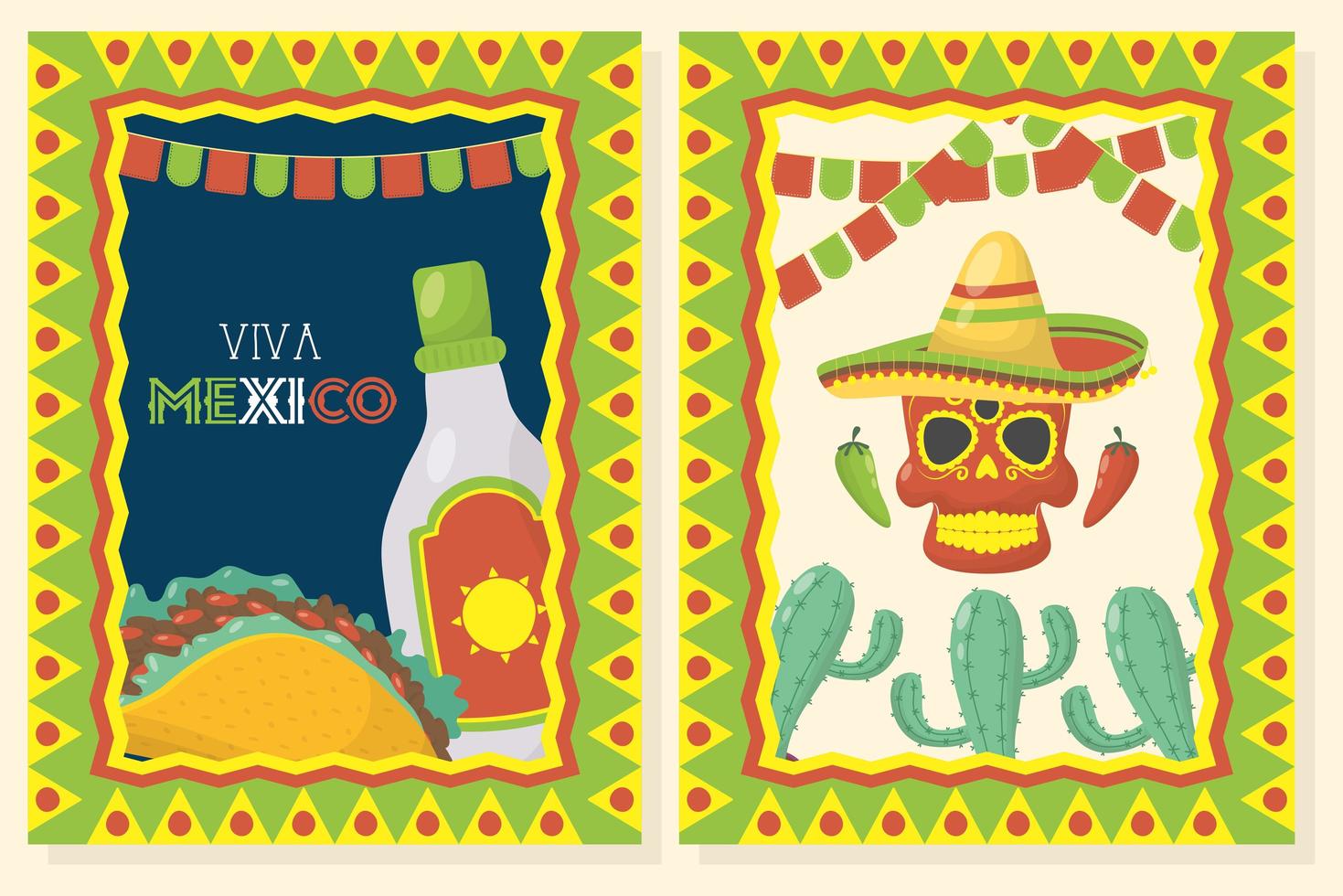 Viva Mexico celebration poster set vector