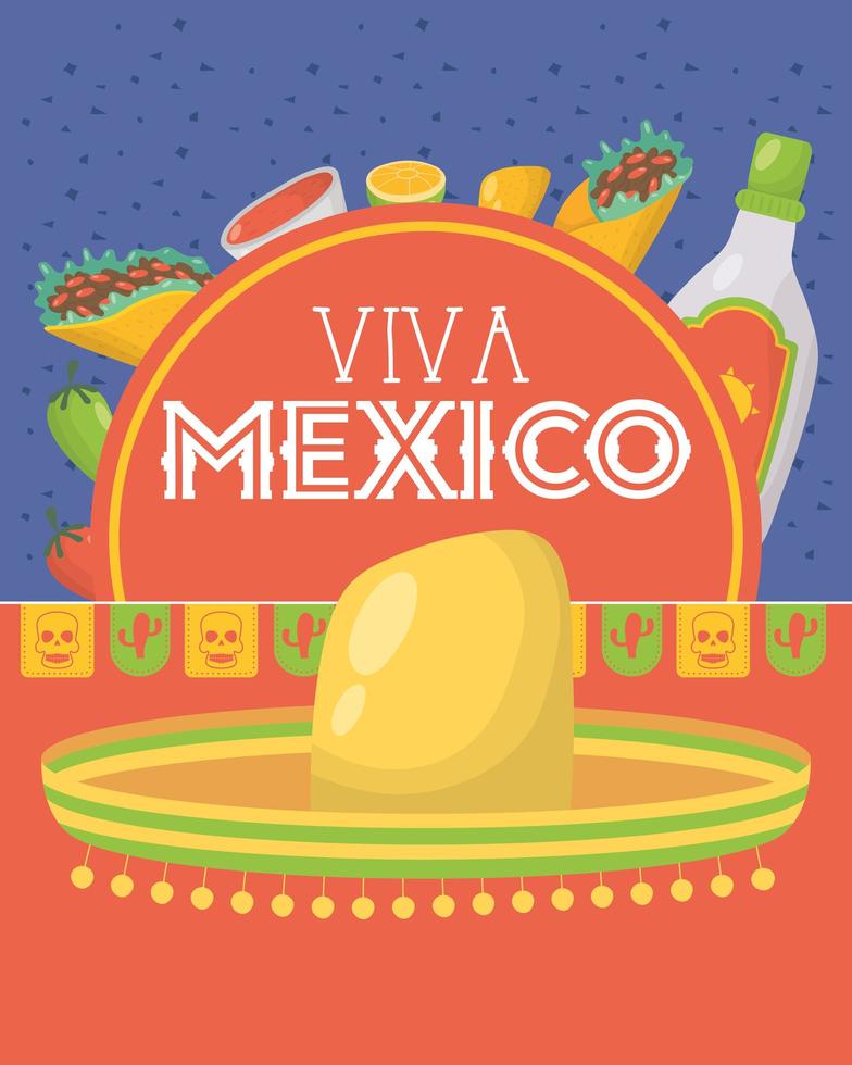 viva mexico celebration with traditional hat vector