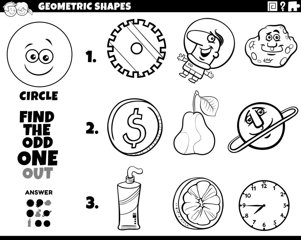 Objetos de forma de círculo tarea educativa libro para colorear vector