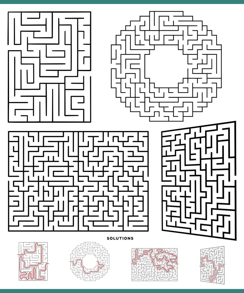 maze game activities collection with solutions vector