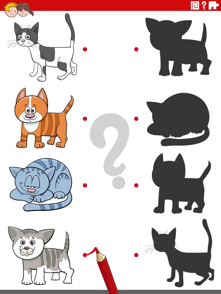 educational shadow task with funny cats characters vector