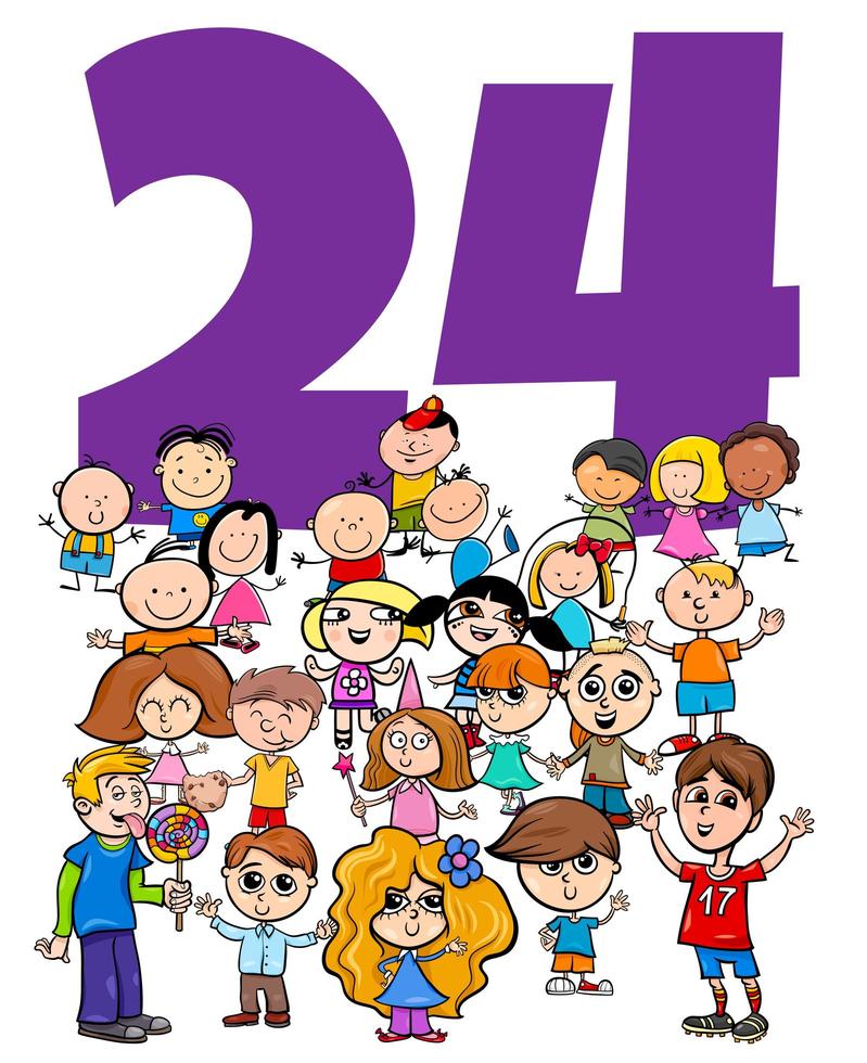 number twenty four and cartoon children group vector