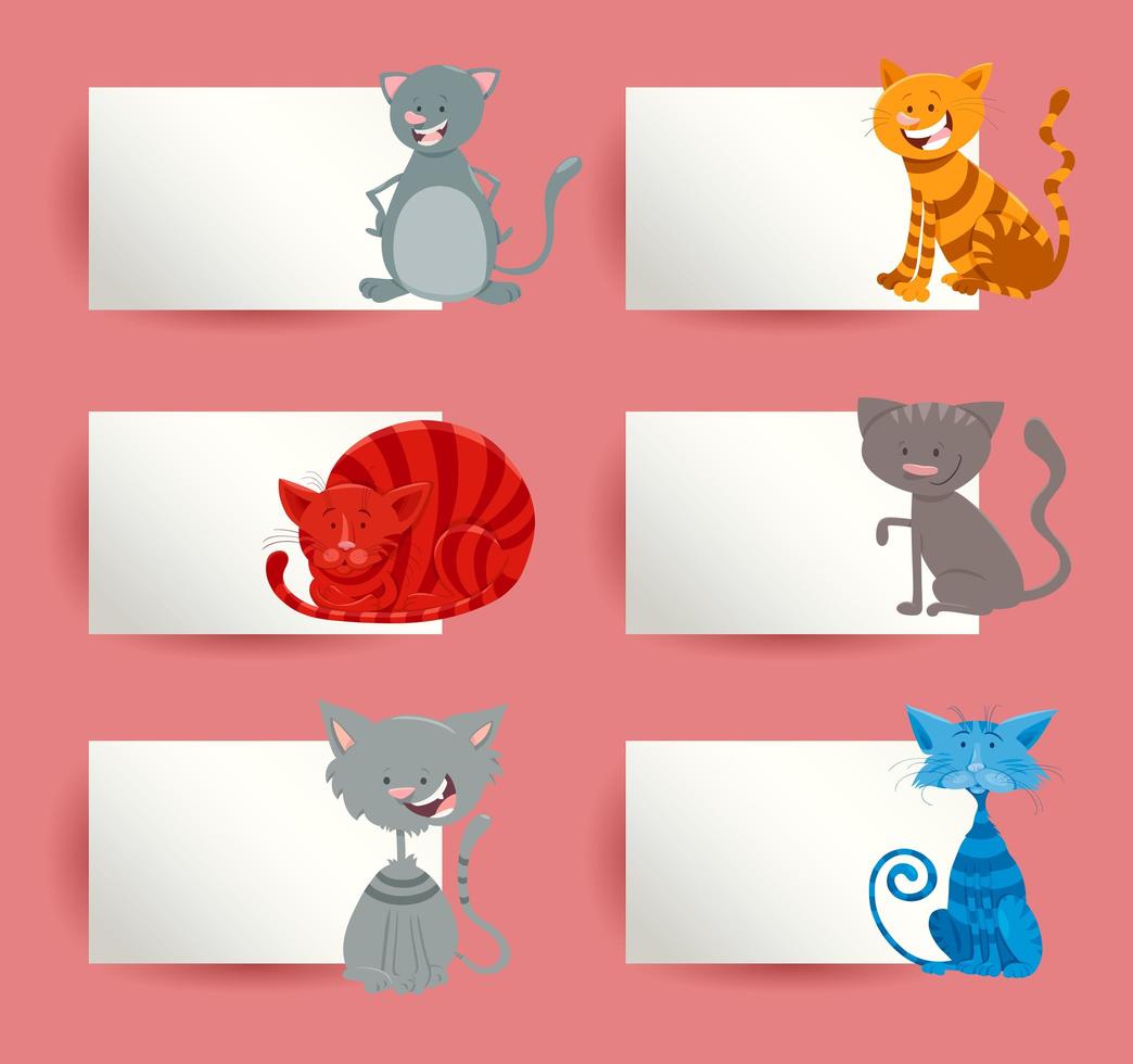 cats and kittens cartoon cards design set vector