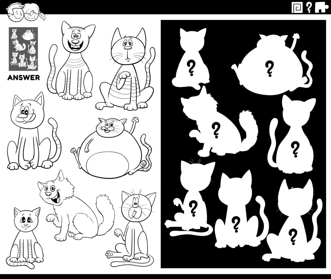 matching shapes game with cats color book page vector