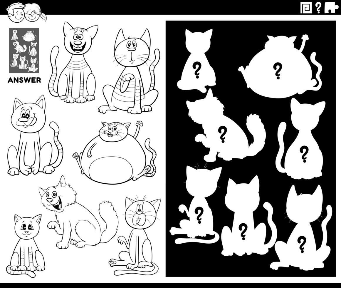 juego de formas coincidentes con la página del libro de colores de gatos vector