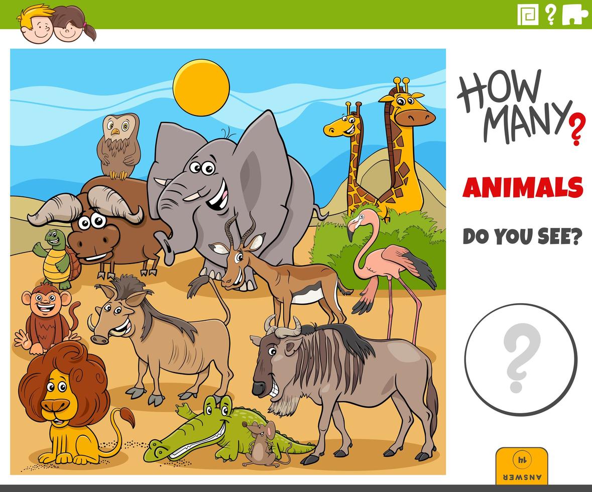 cuántos animales tarea educativa para niños vector