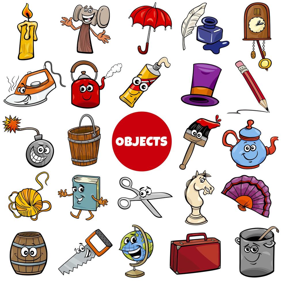 everyday or home related objects set cartoon illustration vector