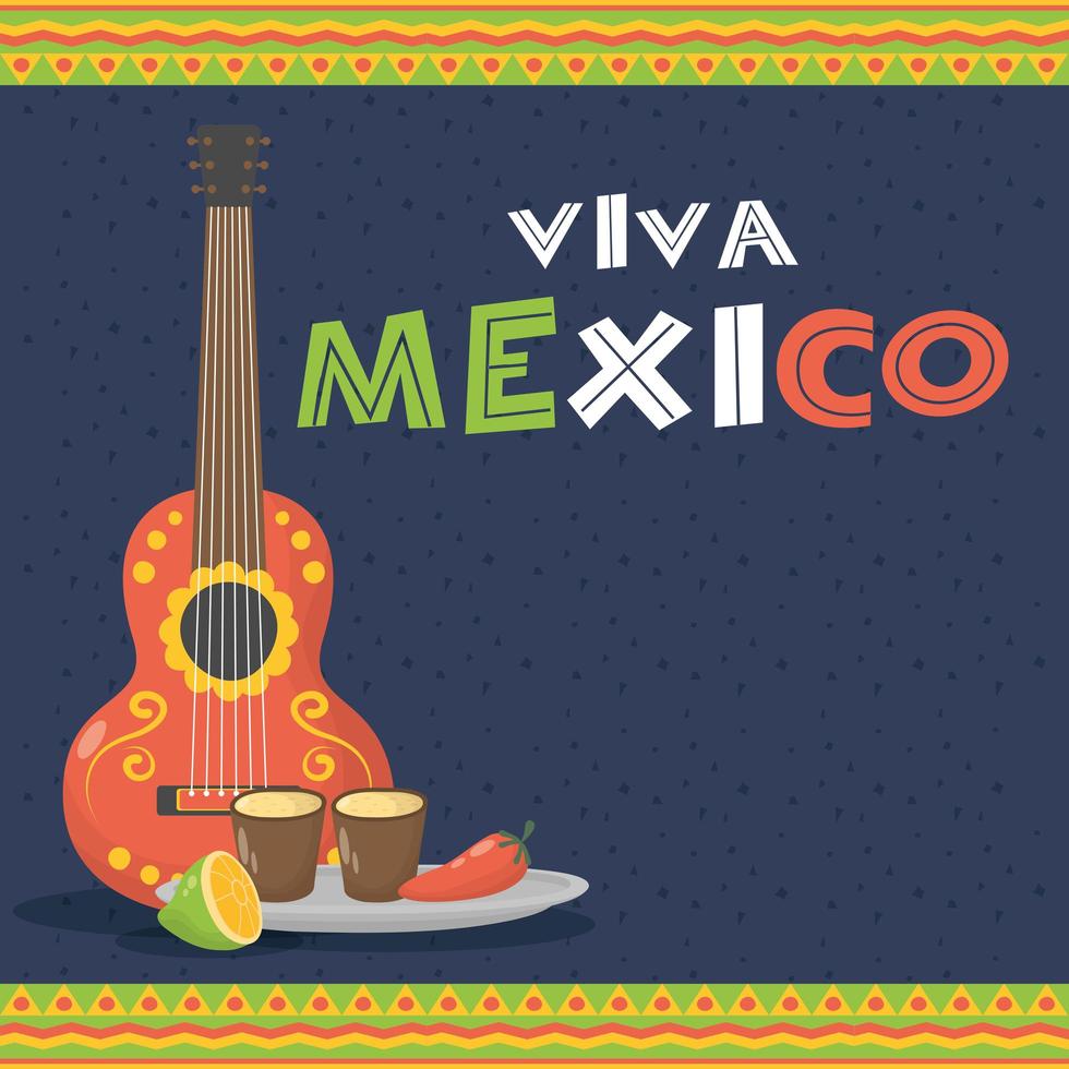 viva mexico celebration with guitar and tequila vector