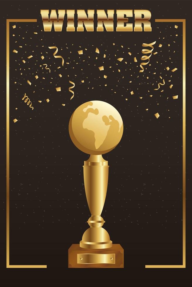 Gold winner celebration banner with trophy vector