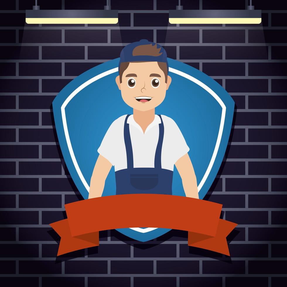 mechanic worker with shield vector