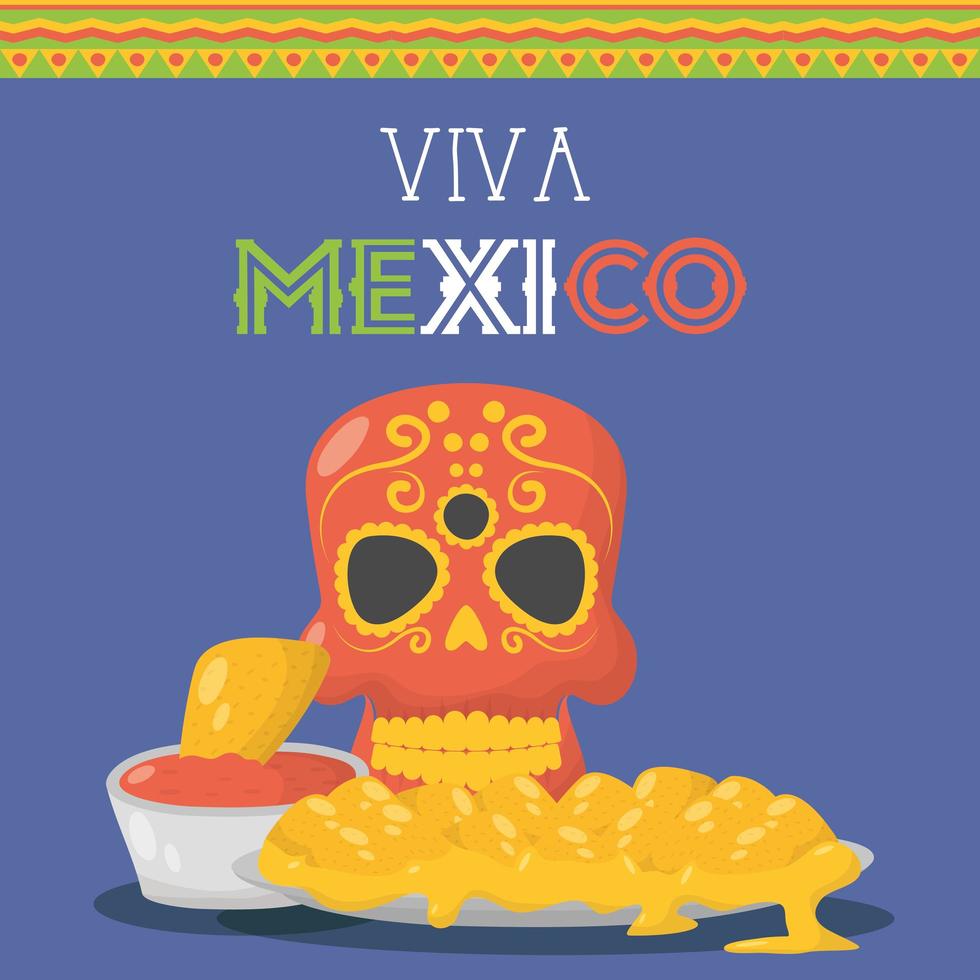 Viva Mexico celebration with skull mask and food vector