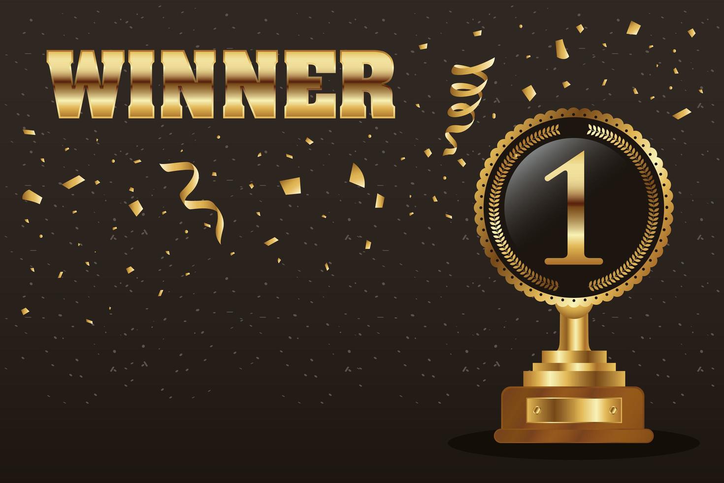 Gold winner celebration banner with trophy vector