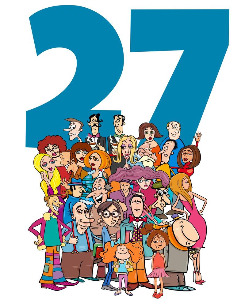 number twenty seven and cartoon people group vector