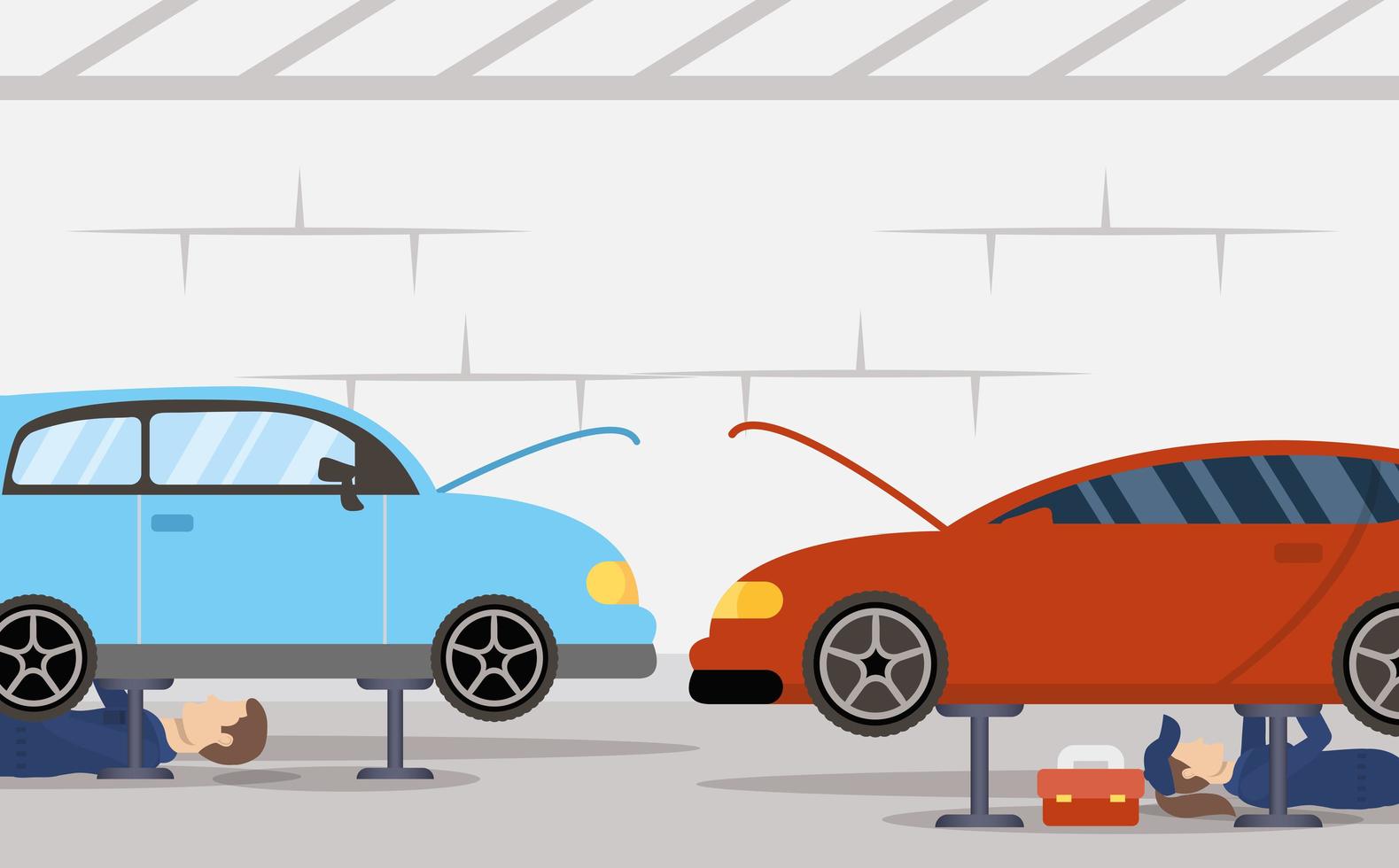 team of mechanics working together vector