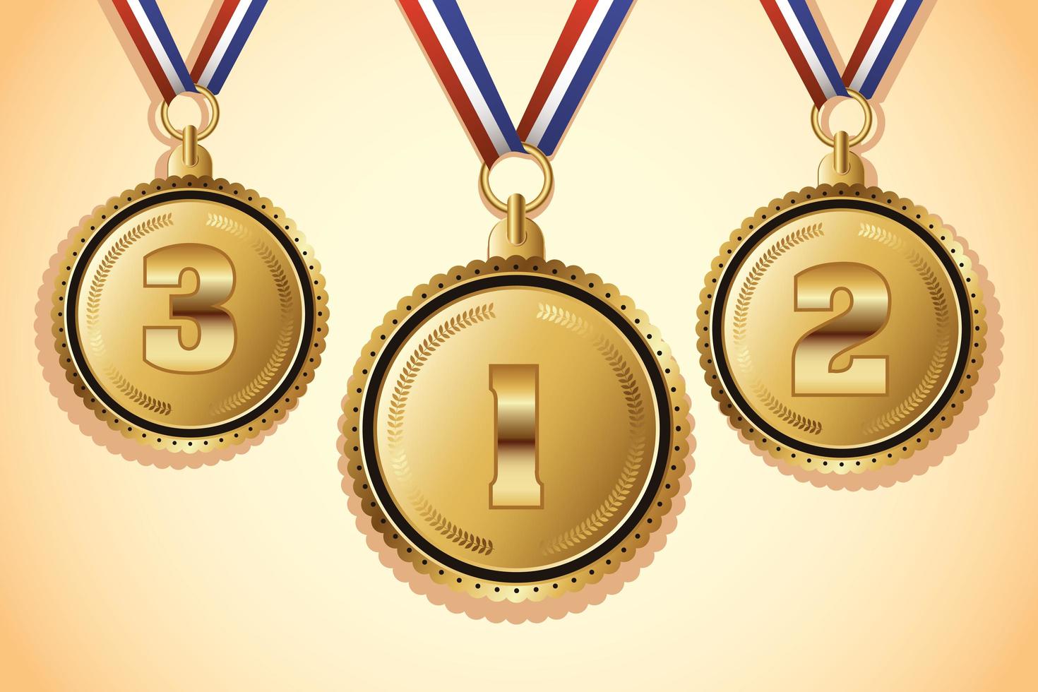 golden medals with three places icons vector