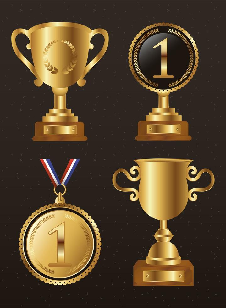 conjunto de iconos de trofeo de oro vector