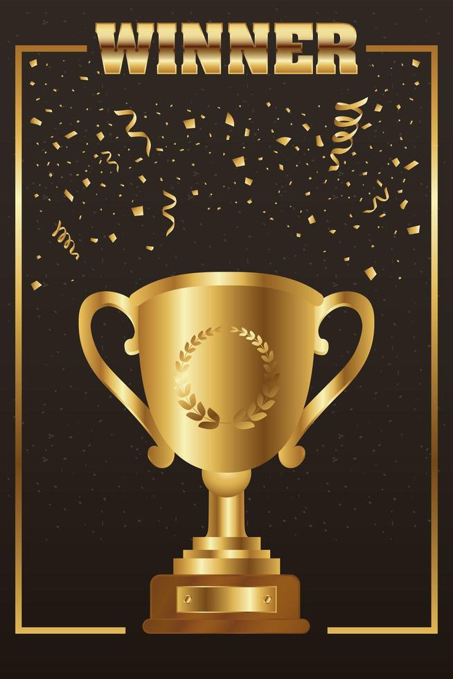 Gold winner celebration banner with trophy vector