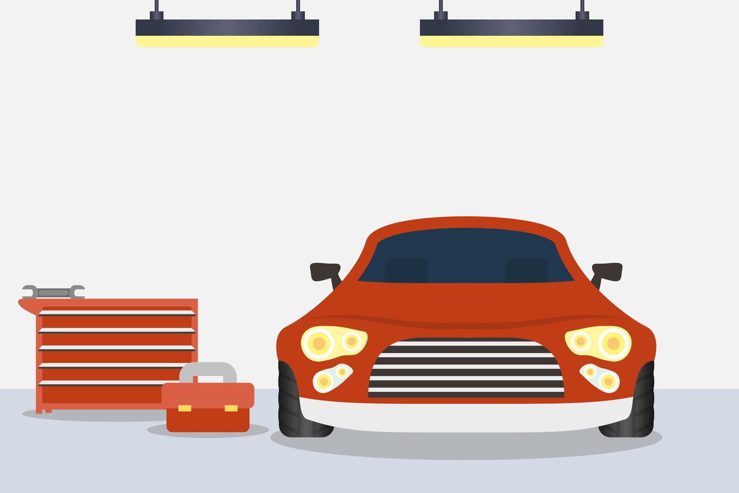 Indoors mechanic shop with car vector