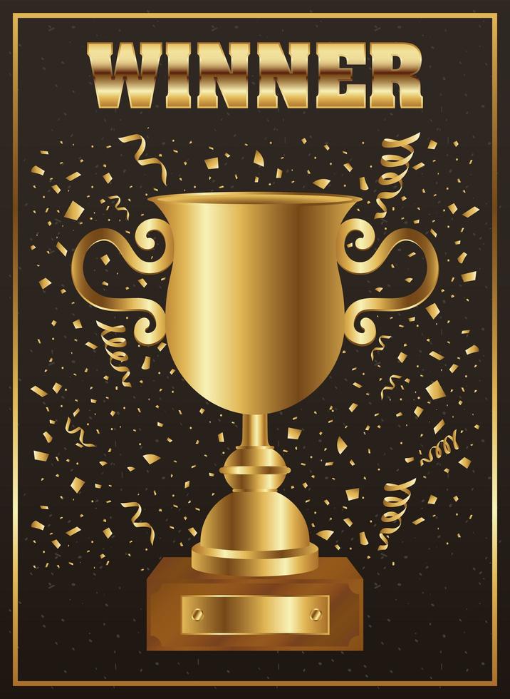 Gold winner celebration banner with trophy vector