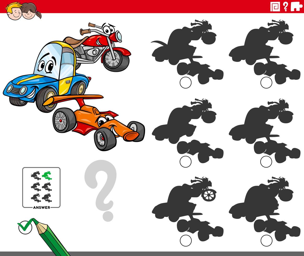 educational shadows game with vehicle characters vector