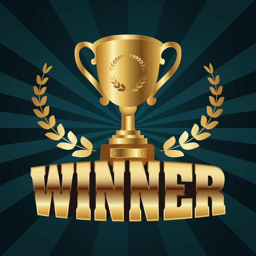 Gold winner celebration banner with trophy vector