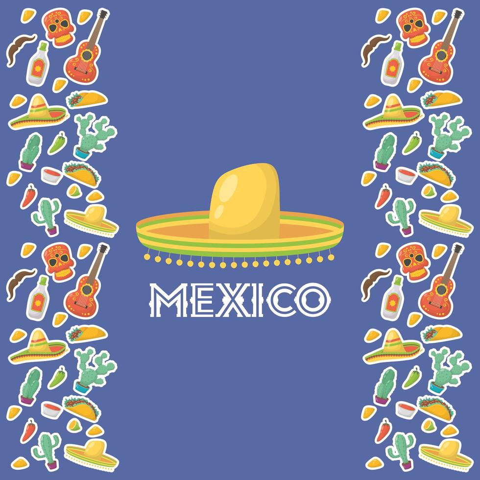 celebración viva mexico con sombrero tradicional vector