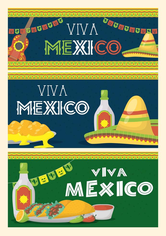 Viva Mexico celebration banner set vector