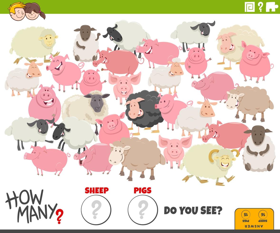 how many sheep and pigs educational task for children vector