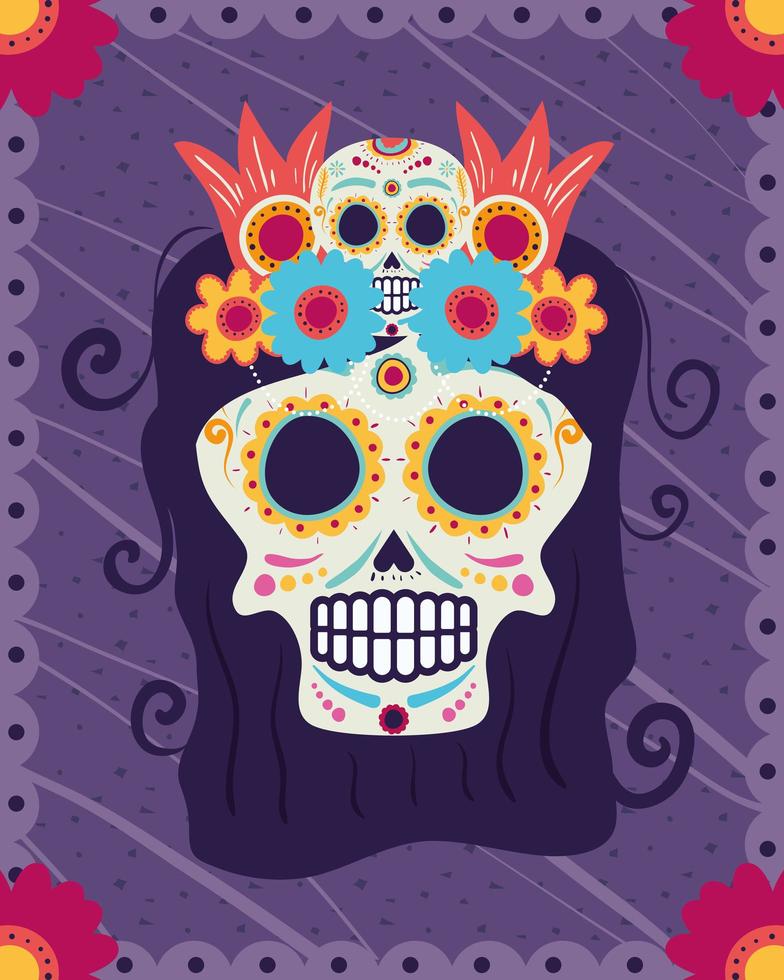 dia de los muertos card with catrina skull head vector