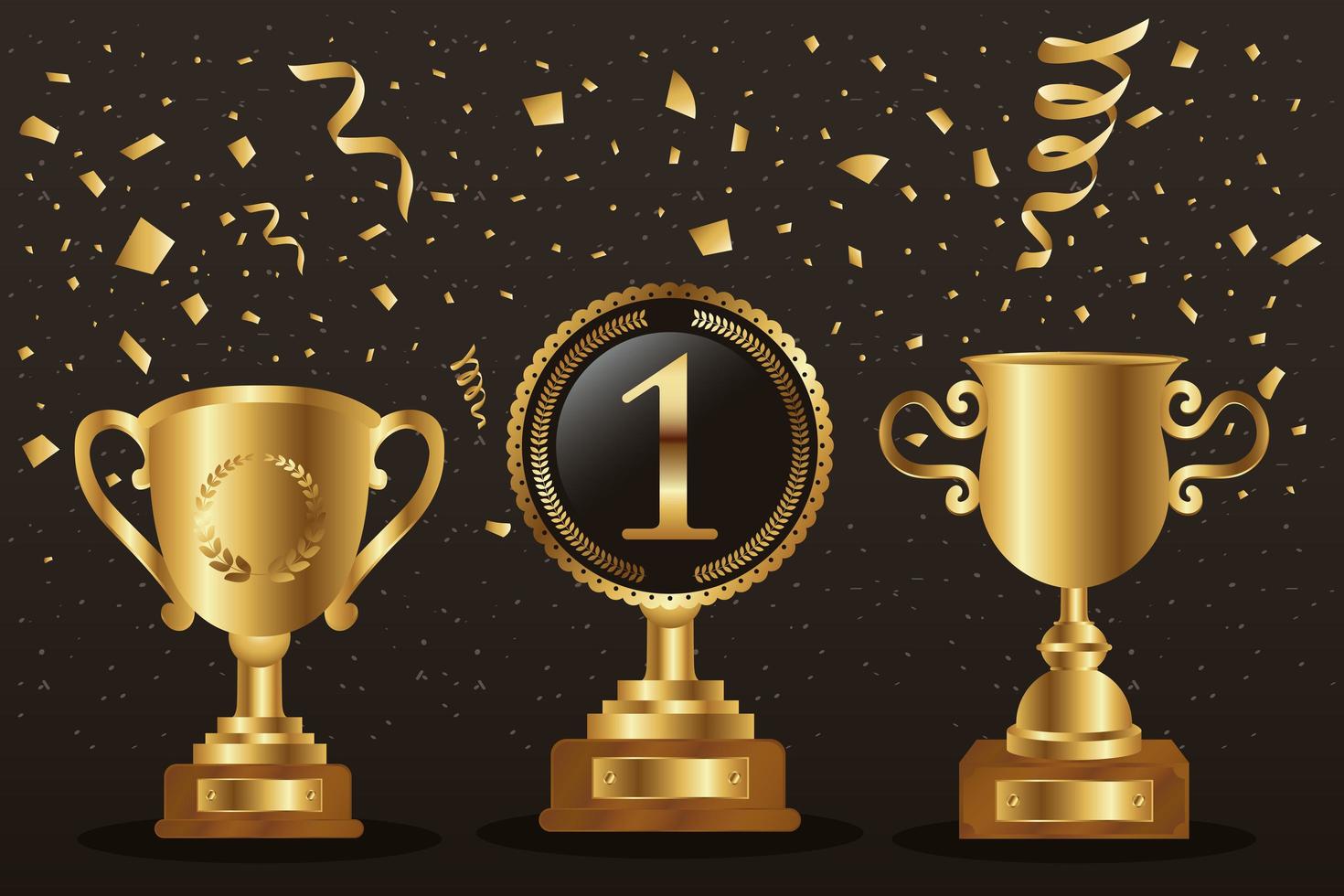 Banner with three gold trophies vector