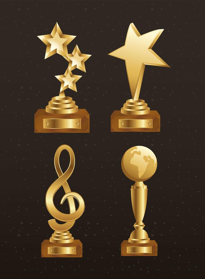 Golden trophy icon set vector