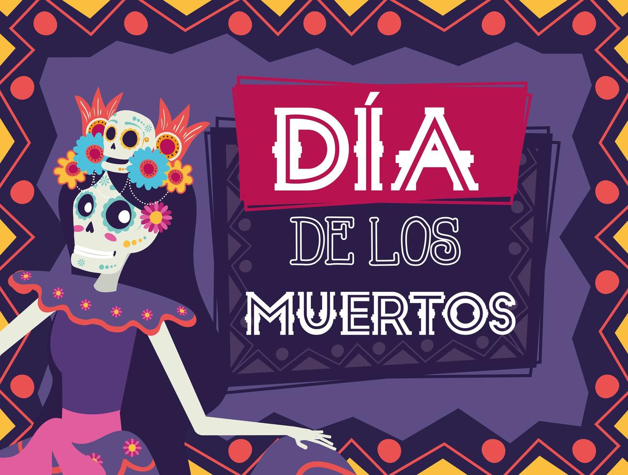 tarjeta dia de los muertos con personaje catrina vector