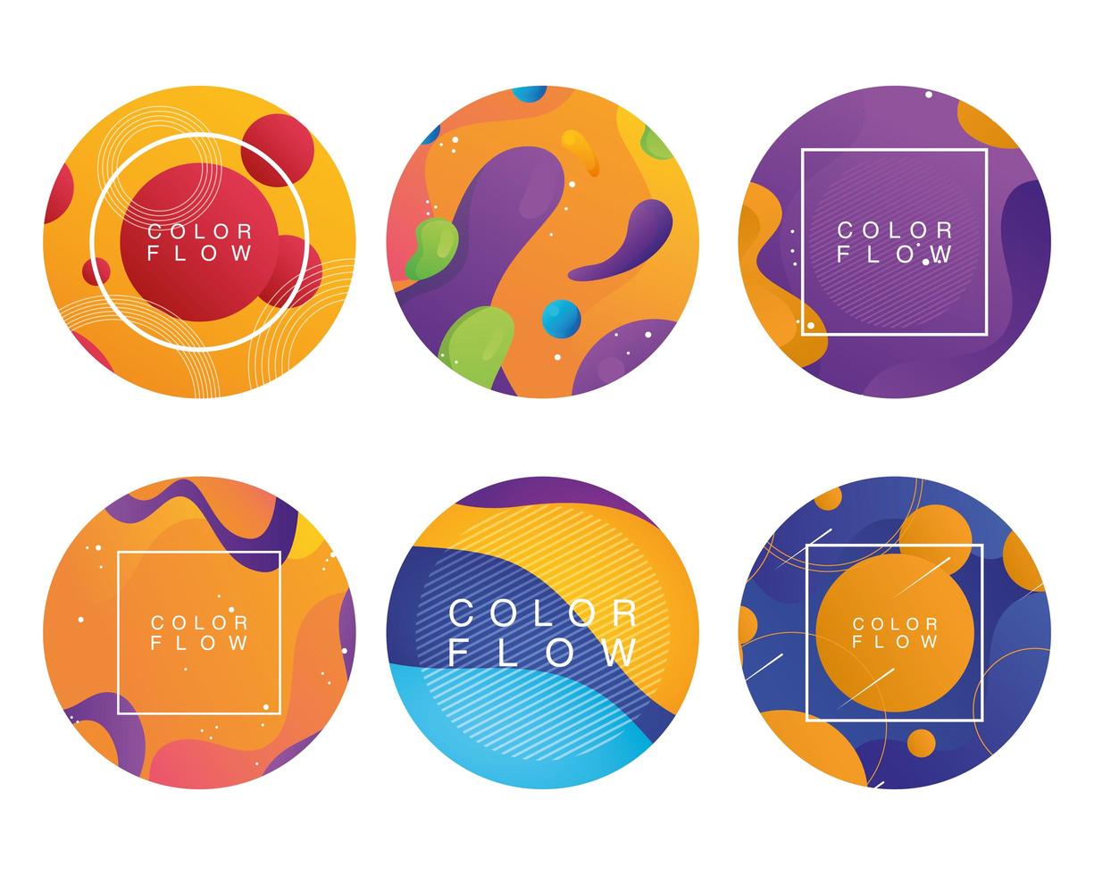 bundle of six color flow backgrounds vector