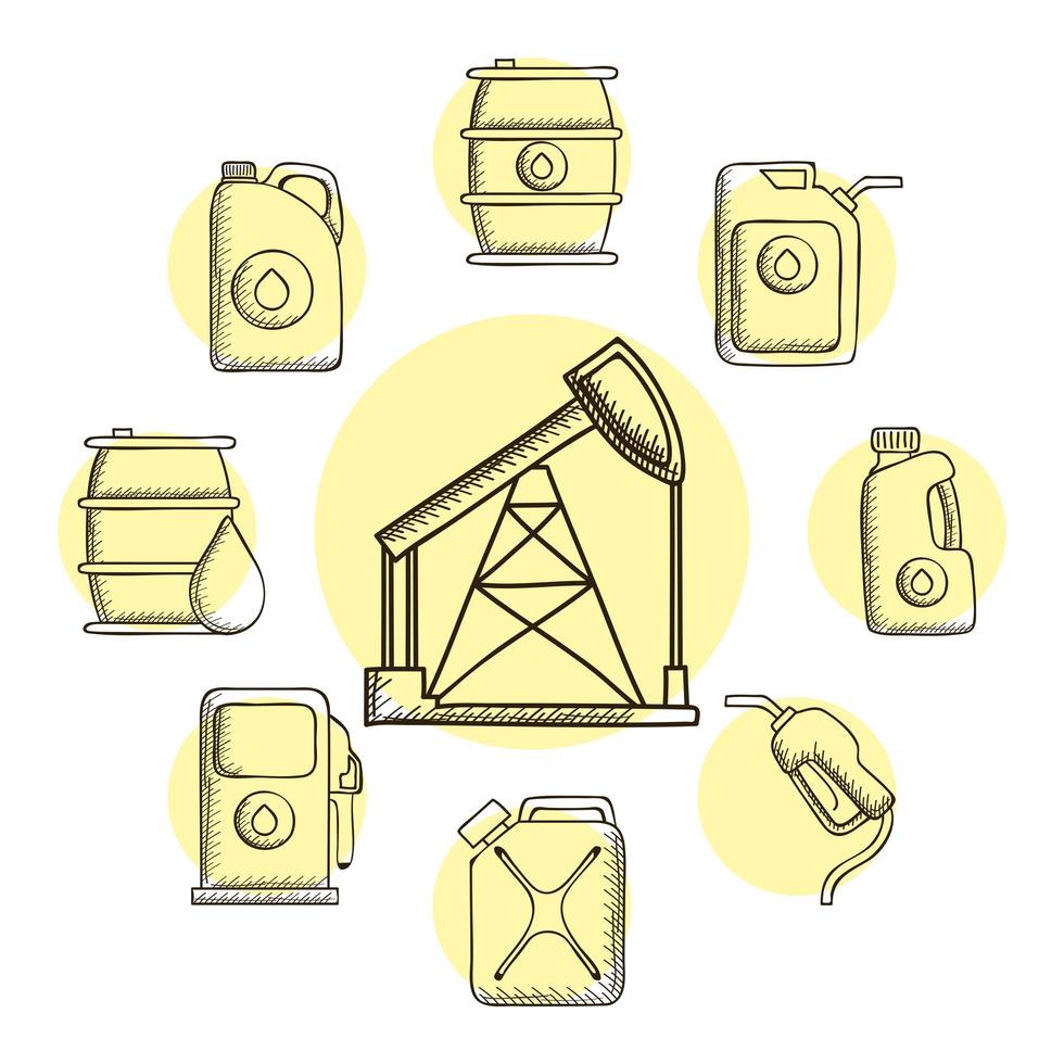 paquete de nueve iconos de aceite vector