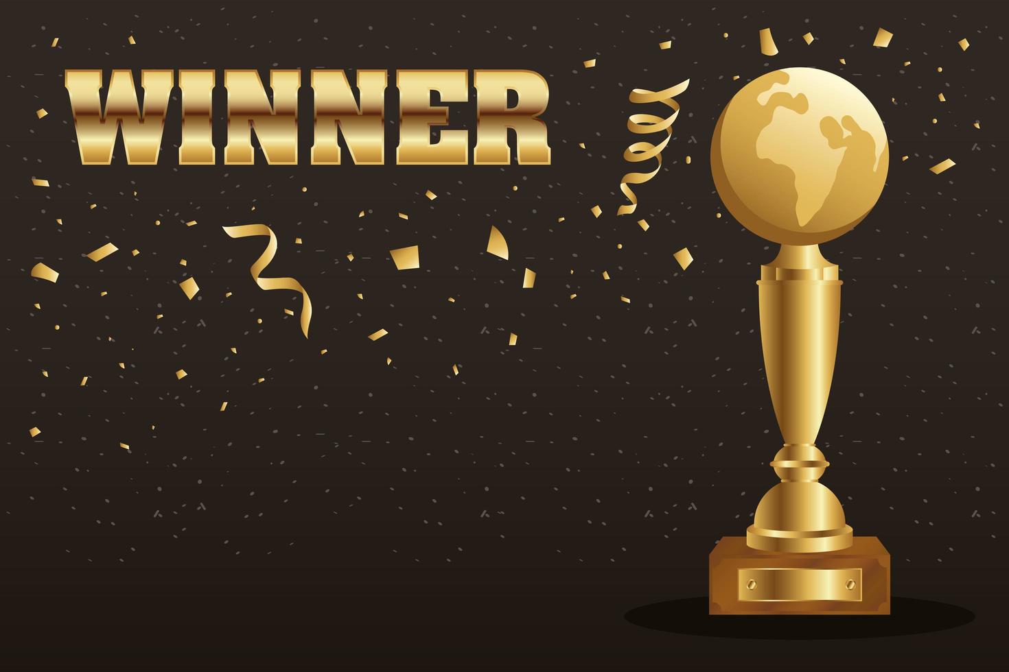 Gold winner celebration banner with trophy vector