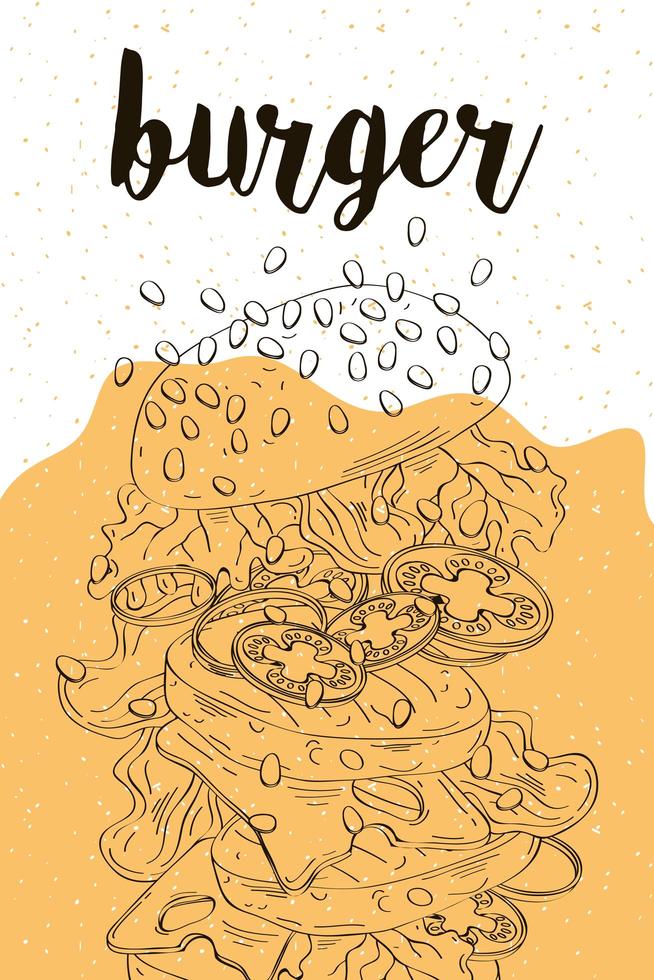 delicious burger fast food, hand drawn banner vector