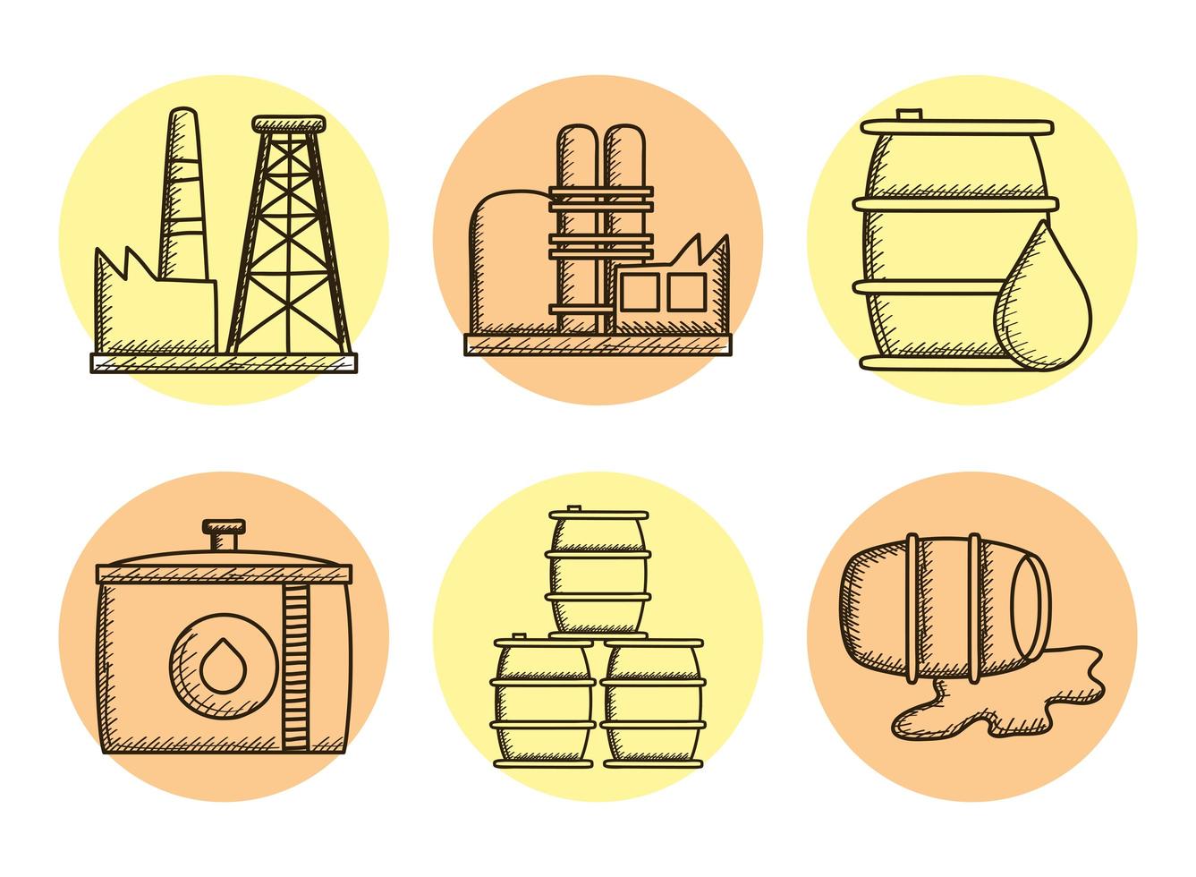 bundle of six oil icons vector