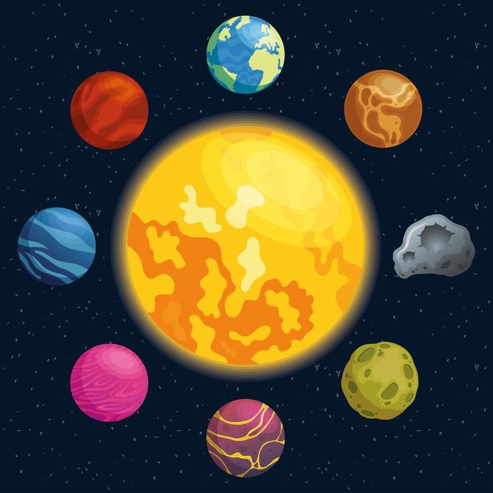 planetas alrededor del sol, iconos espaciales vector