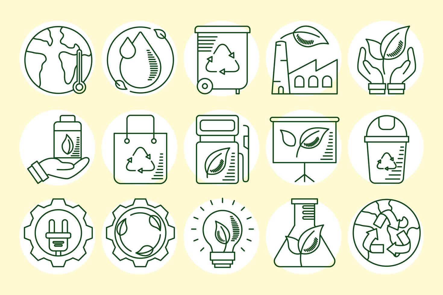 Eco and earth line icon set vector