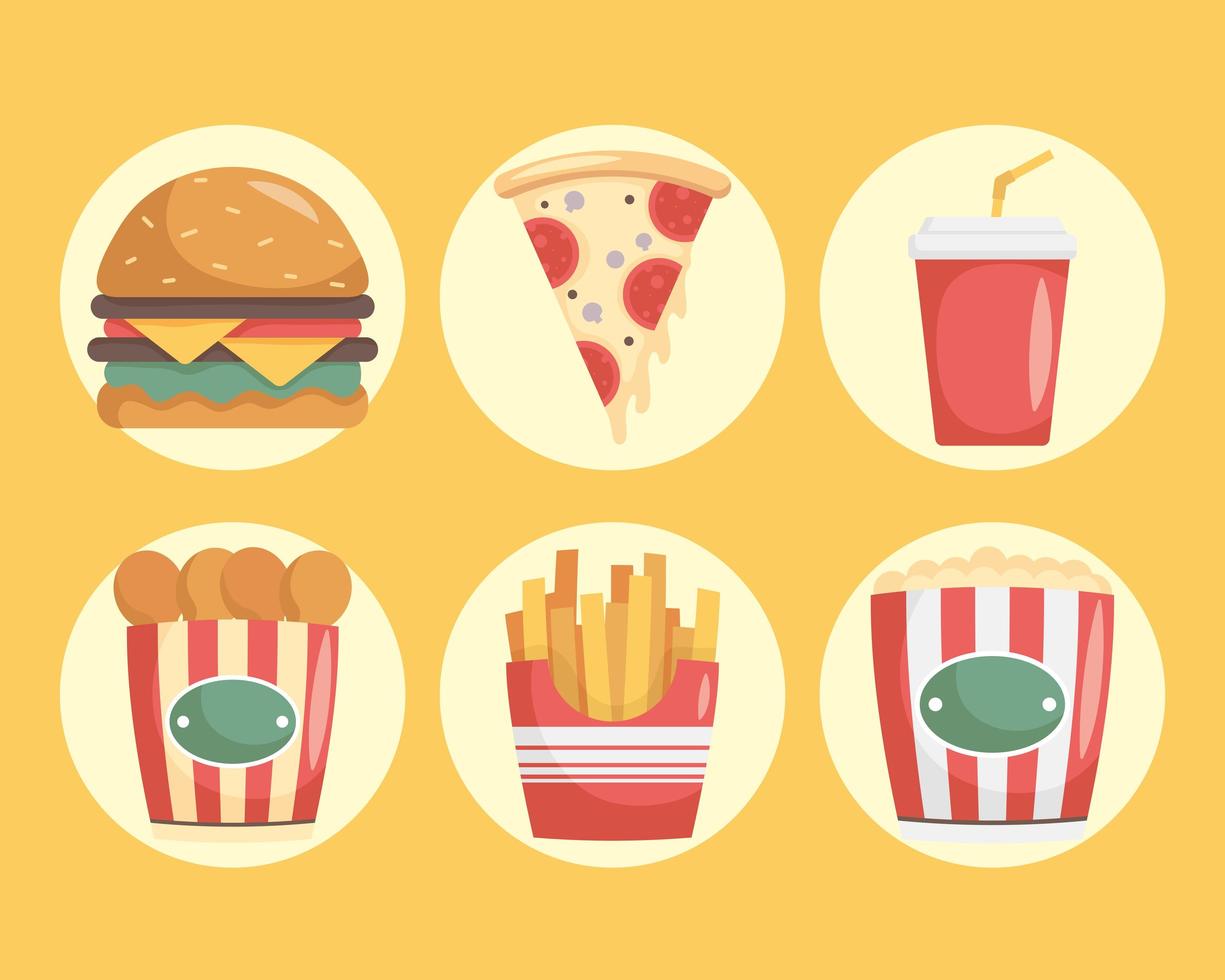 bundle of nine fast food icons vector