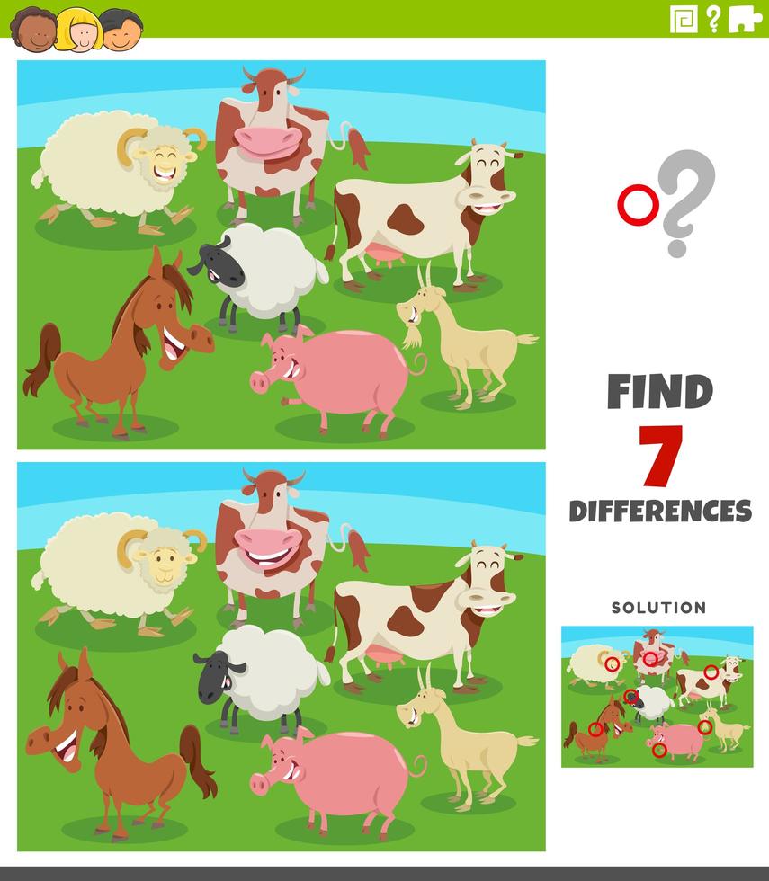differences educational game with comic farm animals vector