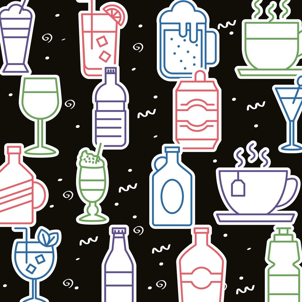 bundle of beverages pattern icons vector