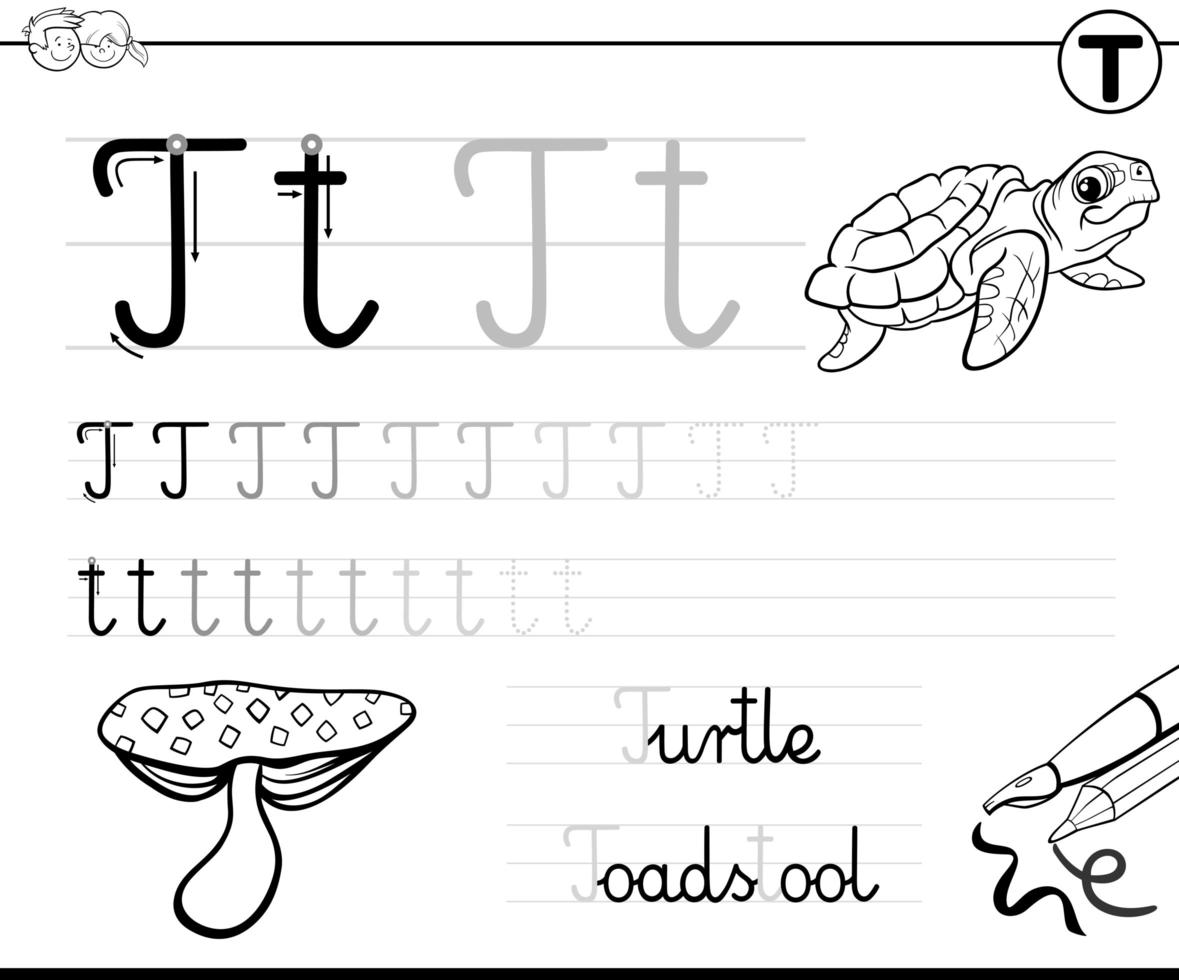 learn to write letter T workbook for children vector