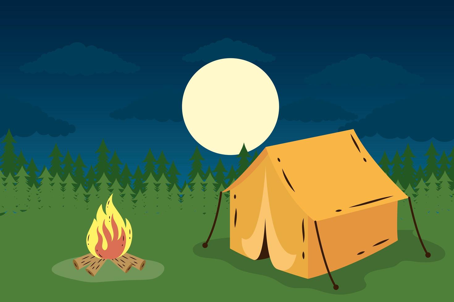 camping tent with campfire night scene vector