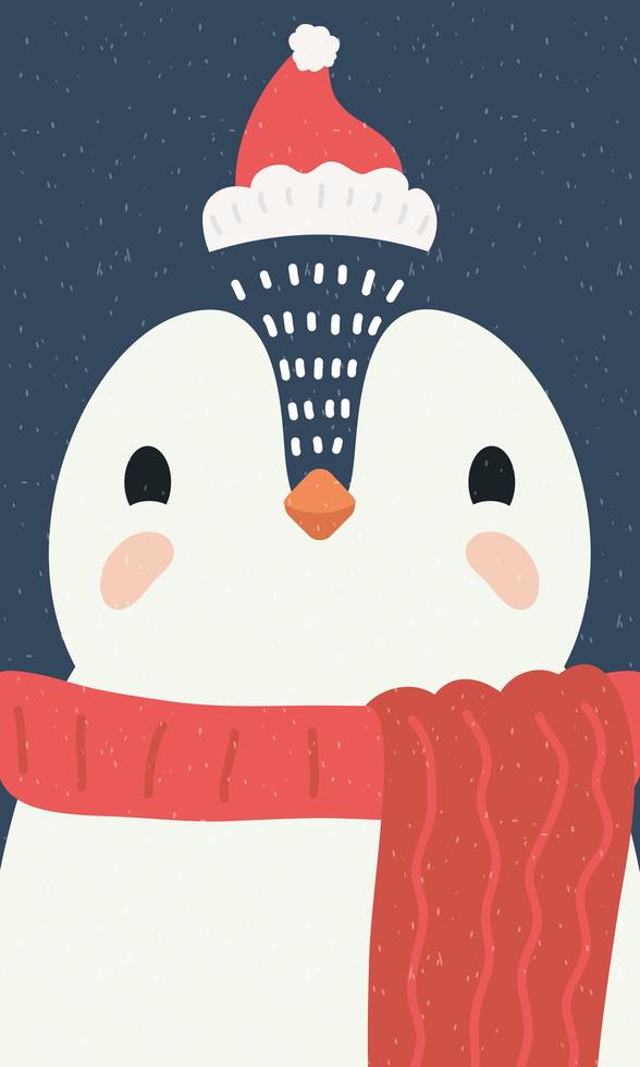 lindo pájaro pingüino con personaje de ropa navideña vector