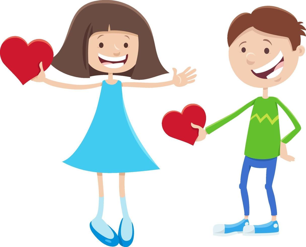 dibujos animados de tarjeta de san valentín con personajes de niña y niño vector
