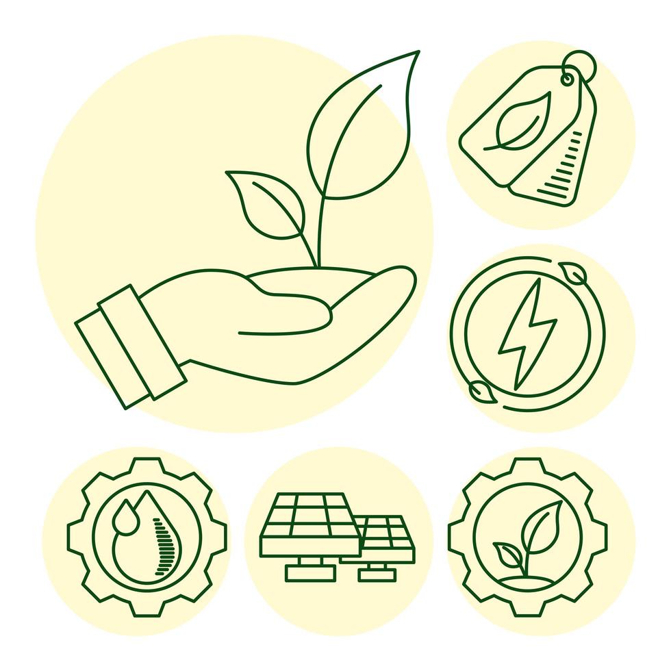 Eco and earth line icon set vector