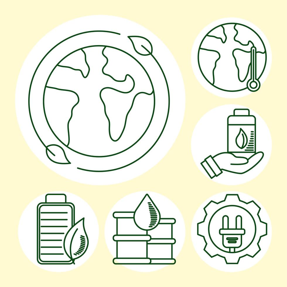 Eco and earth line icon set vector